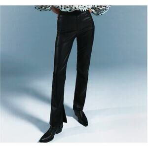 Zara Faux Leather Slim Flare Leg Pants Black Size Large High Rise Festival Party